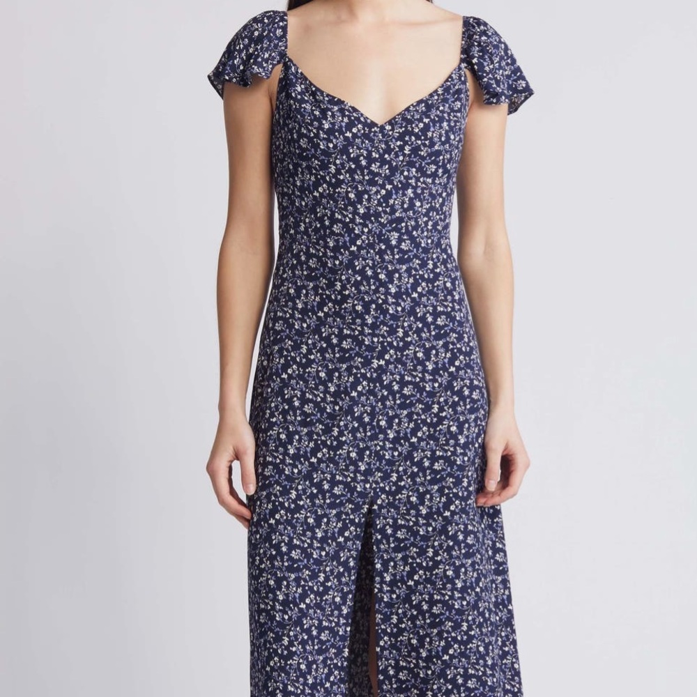 Reformation Navy and White Floral Dress